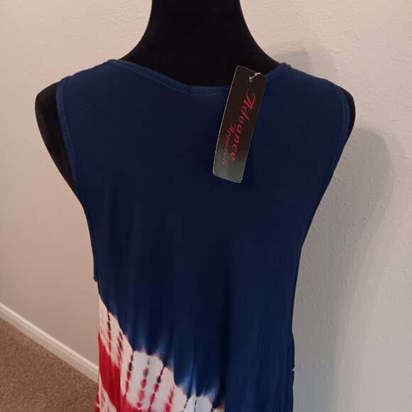 Stars and Stripes Tie Dye Asymmetrical Tank Dress One Size 100% Rayon. - Picture 6 of 9